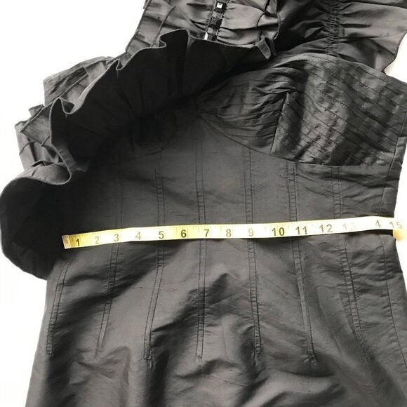 PLENTY party LBD, one-shoulder, silk, ruffle & bling form-fitting dress sz 8 - Picture 11 of 16